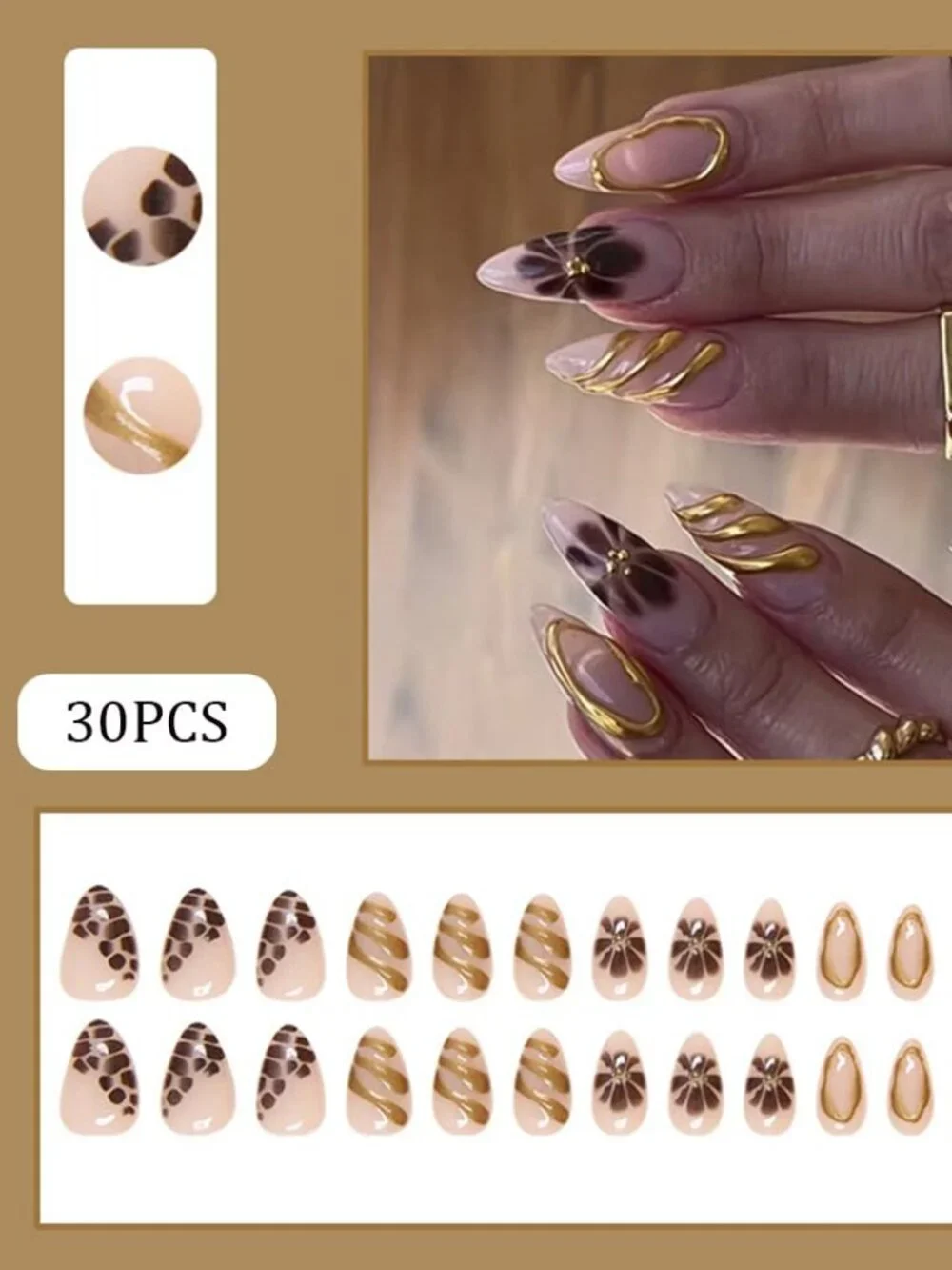 Medium Almond Press On Nails - 3D Flower 30pc Kit